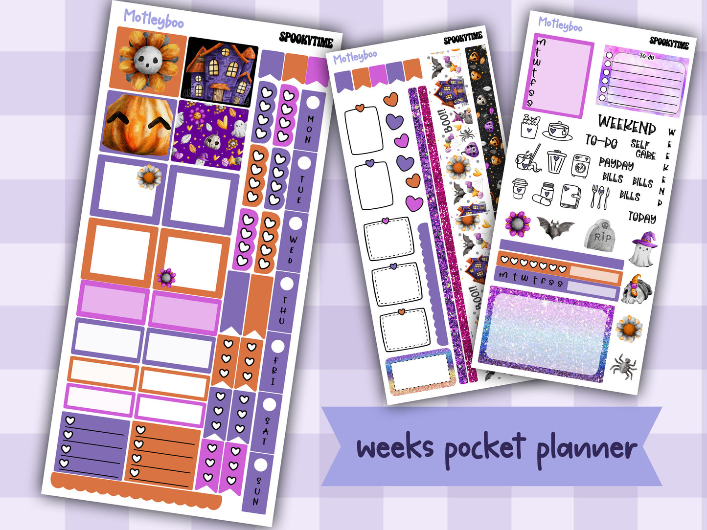 Hobonichi weeks weekly planner sticker kit, spooky planner stickers, Spookytime
