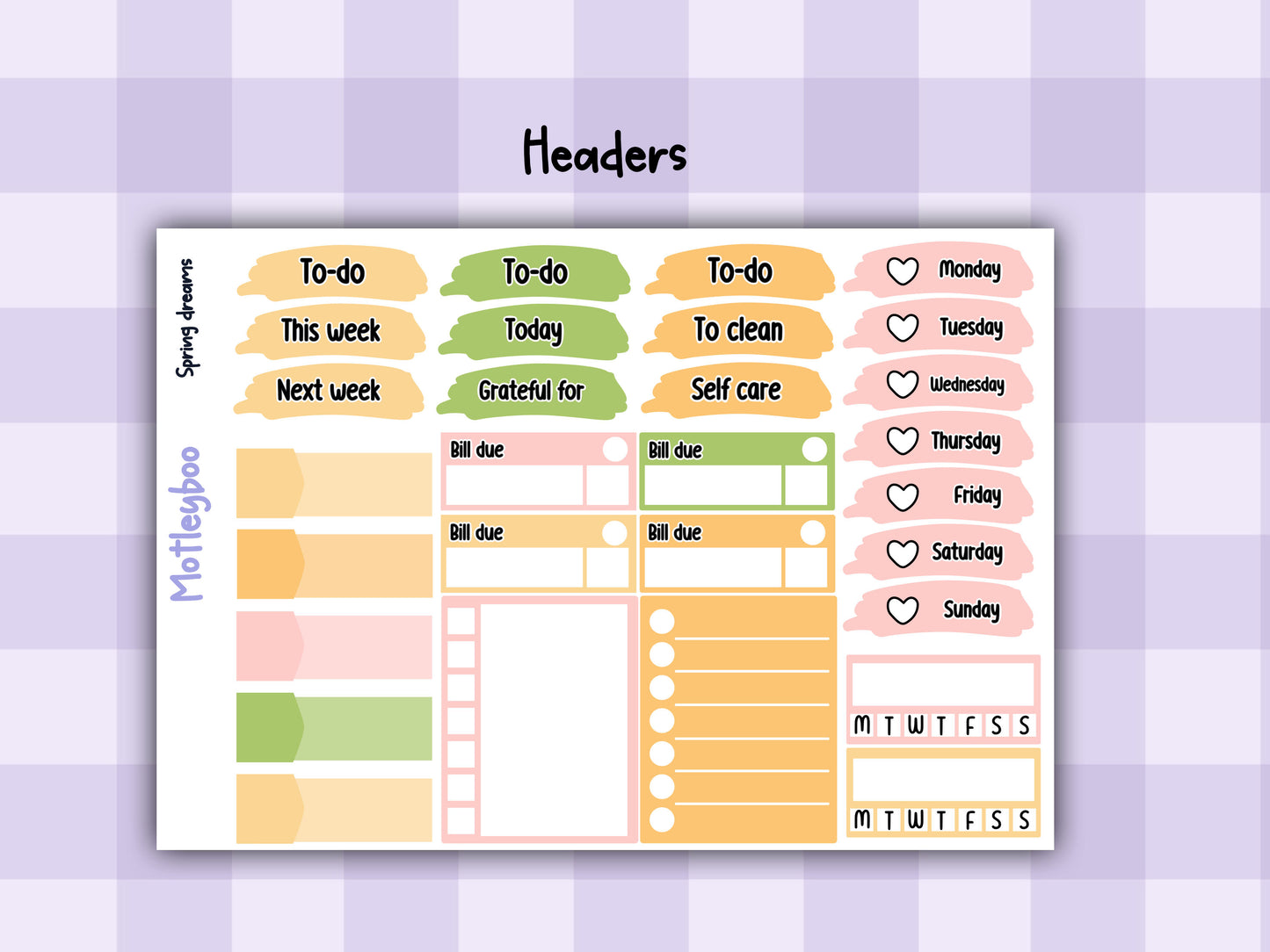 Weekly Planner Sticker Kit,Springtime Vertical Planning Stickers, Spring dreams