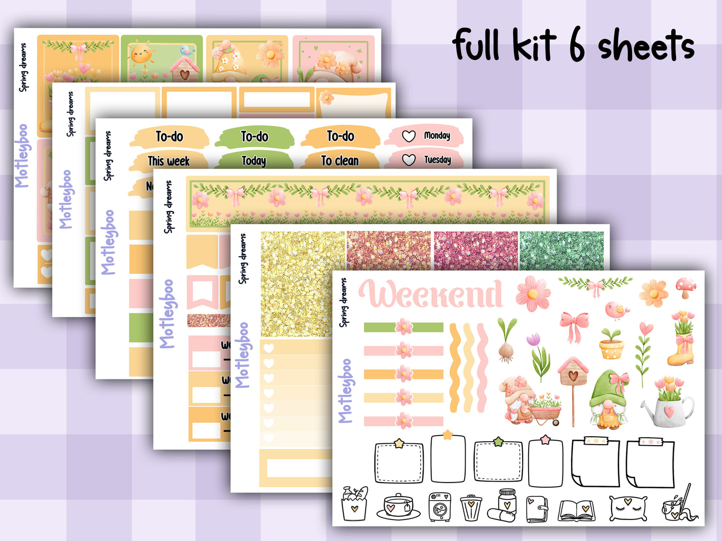 Weekly Planner Sticker Kit,Springtime Vertical Planning Stickers, Spring dreams
