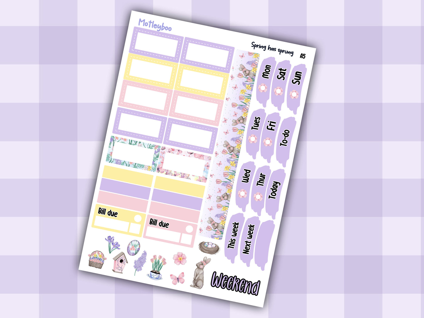 Spring themed A5 planner sticker kit, Easter stickers, pocket planner, hobonichi planning Spring has sprung