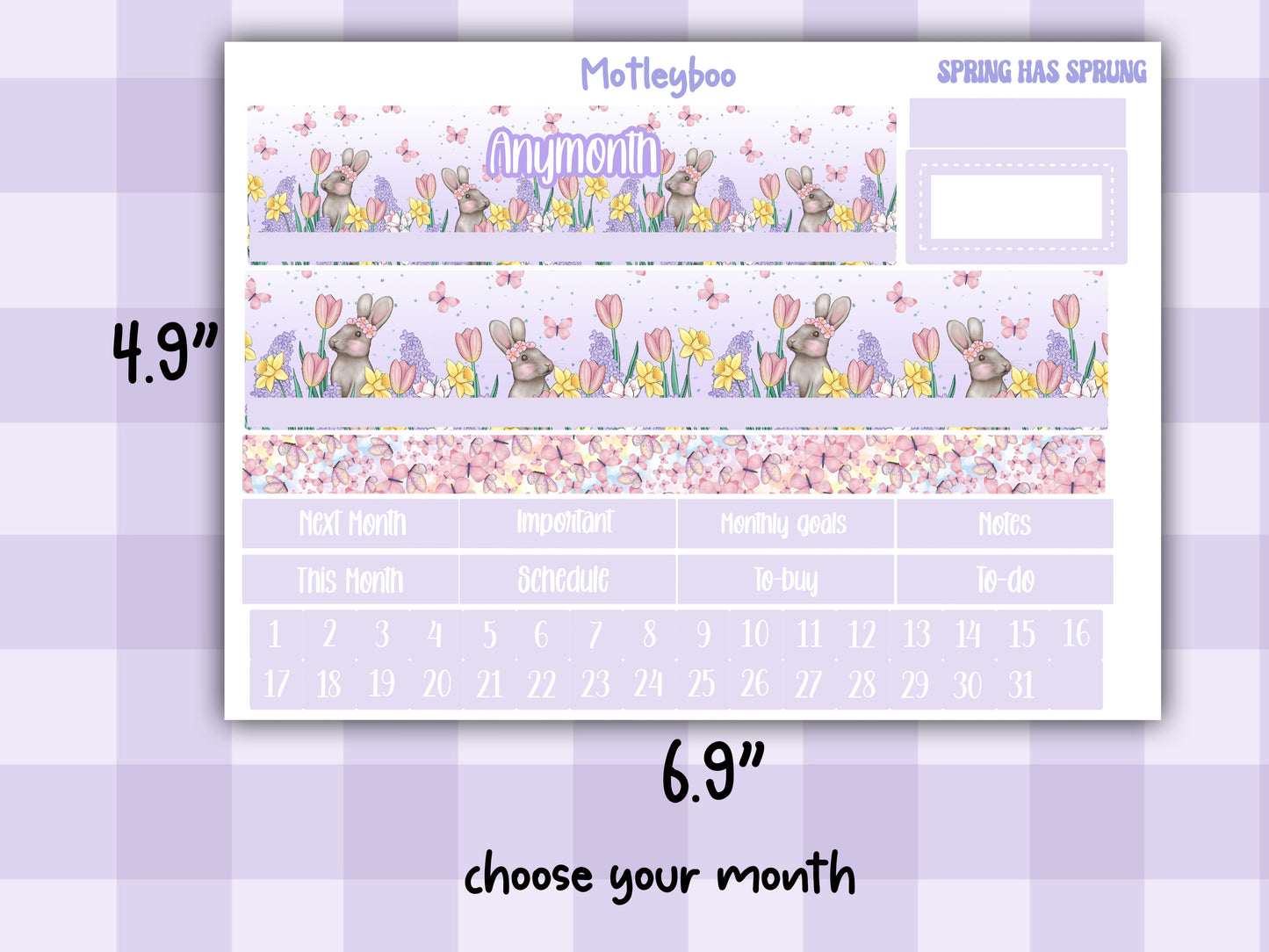 Monthly planner sticker kit, monthly stickers, vertical planner, springtime, easter planner stickers, vertical planner, spring has sprung