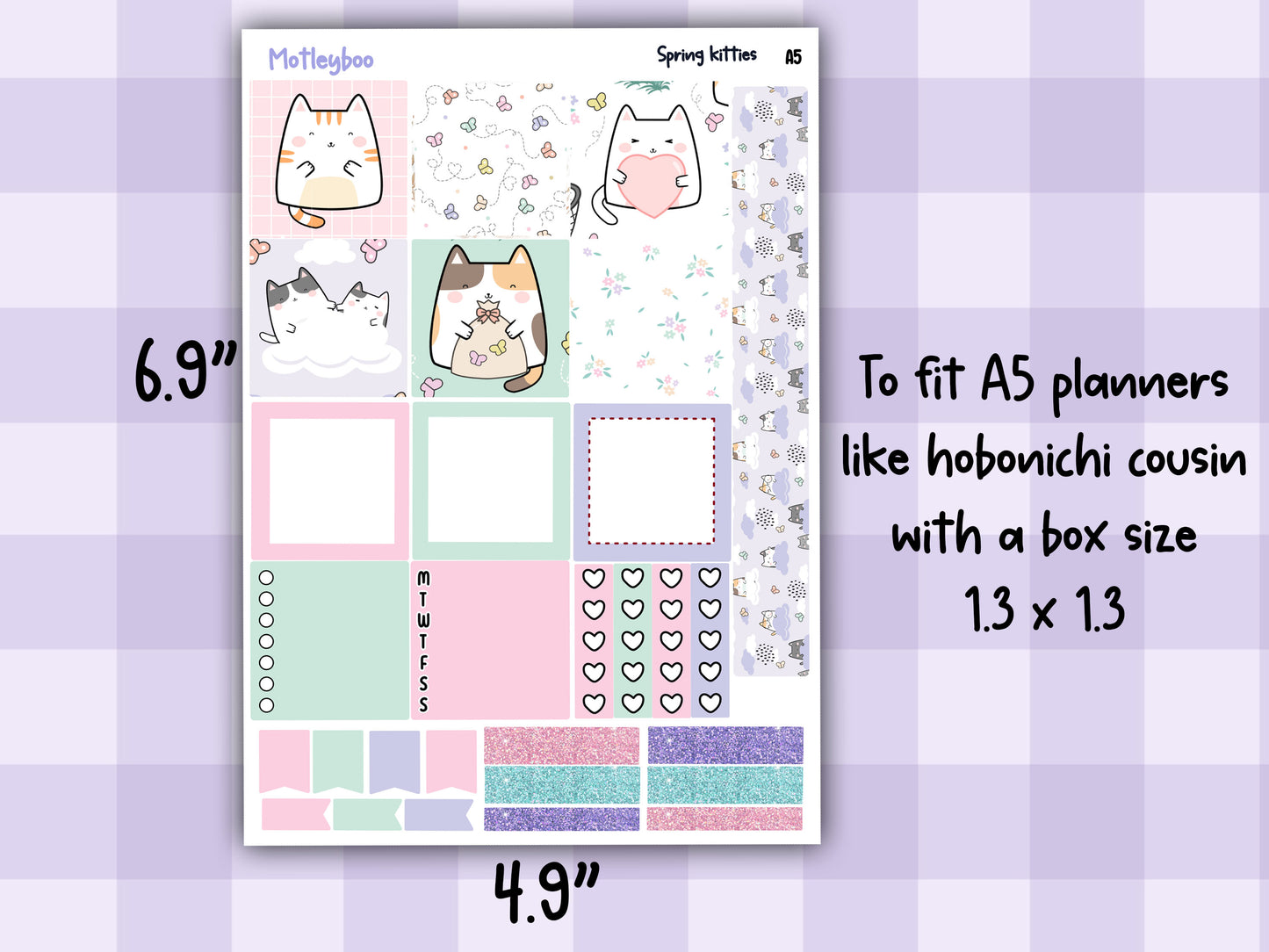 Spring kitties Hobonichi planner sticker kit, cat stickers, hobonichi cousin sticker kit