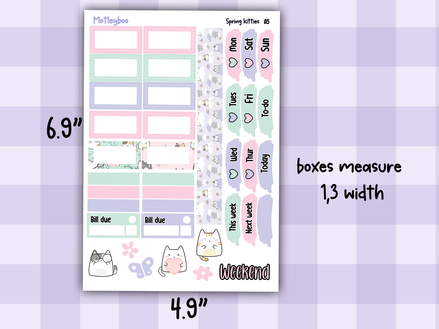 Spring kitties Hobonichi planner sticker kit, cat stickers, hobonichi cousin sticker kit