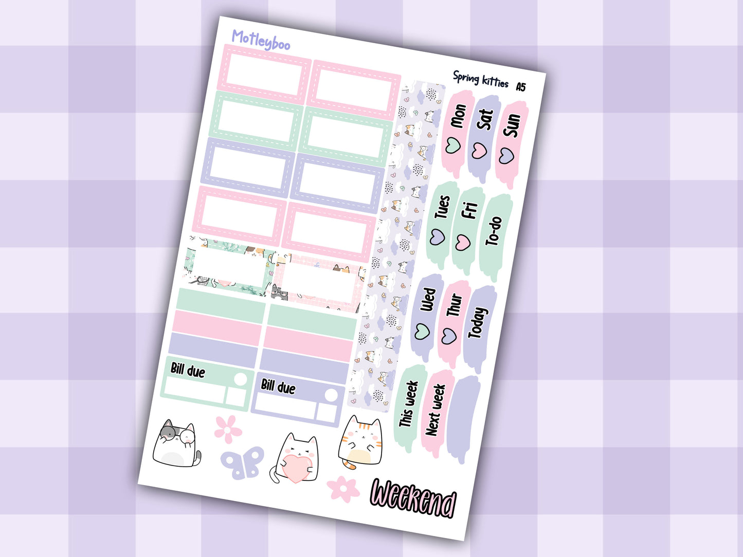 Spring kitties Hobonichi planner sticker kit, cat stickers, hobonichi cousin sticker kit