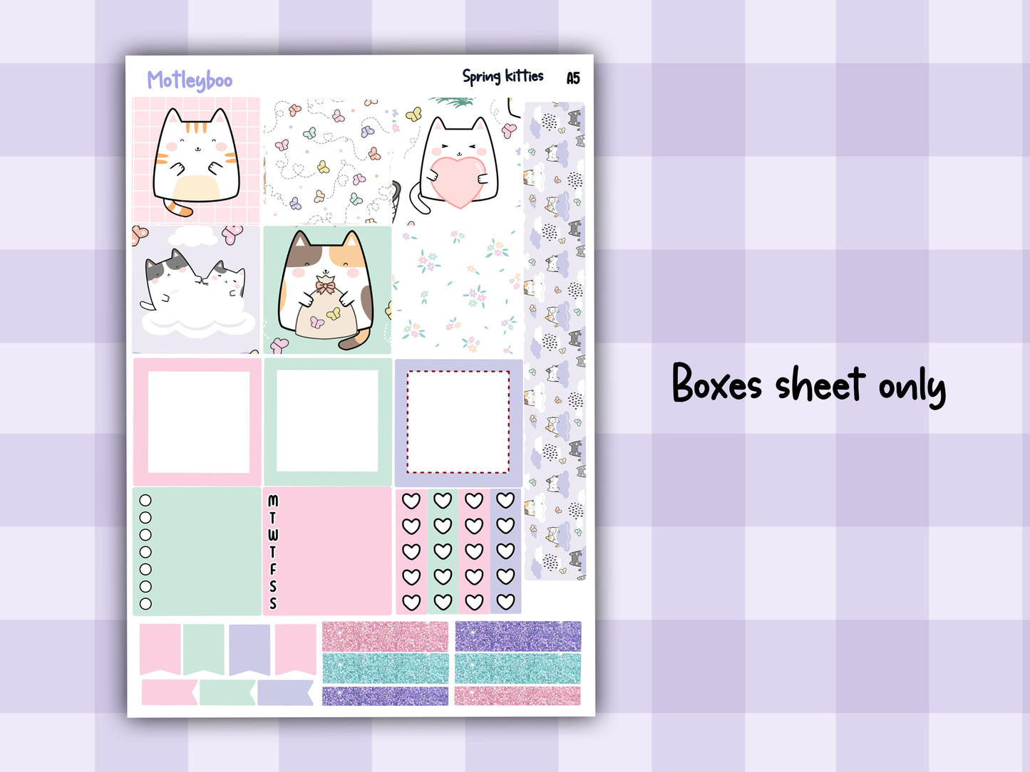 Spring kitties Hobonichi planner sticker kit, cat stickers, hobonichi cousin sticker kit