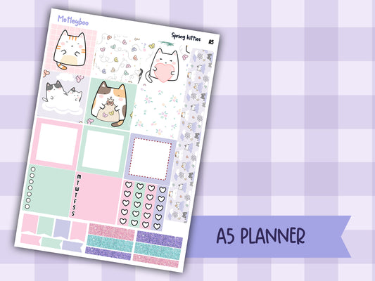 Spring kitties Hobonichi planner sticker kit, cat stickers, hobonichi cousin sticker kit