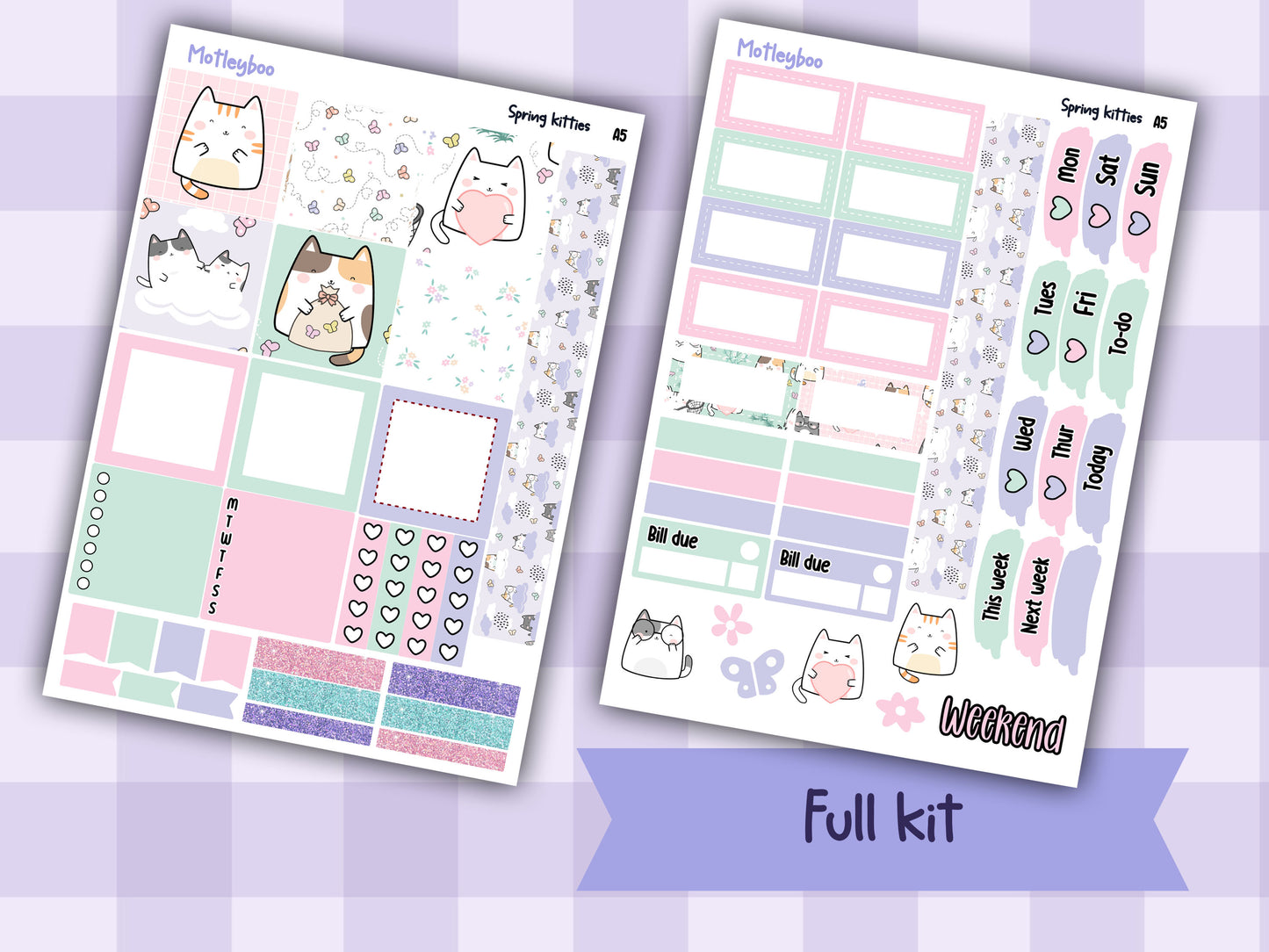 Spring kitties Hobonichi planner sticker kit, cat stickers, hobonichi cousin sticker kit