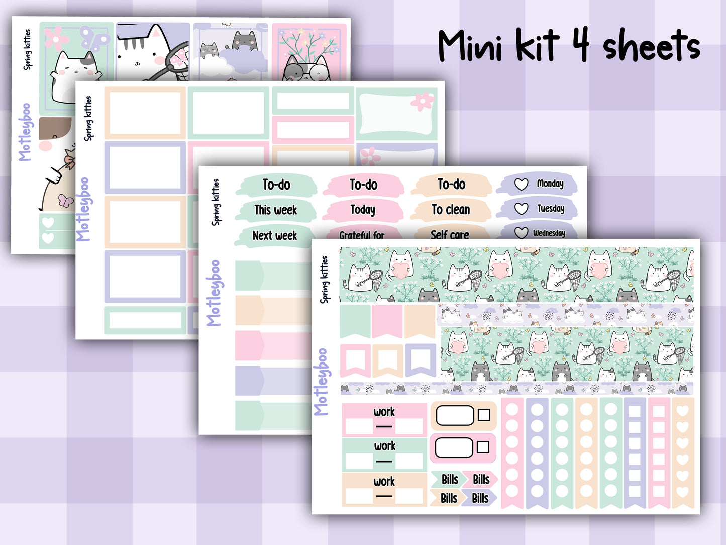 Weekly Planner Sticker Kit, Springtime Vertical Planning Stickers, Spring kitties