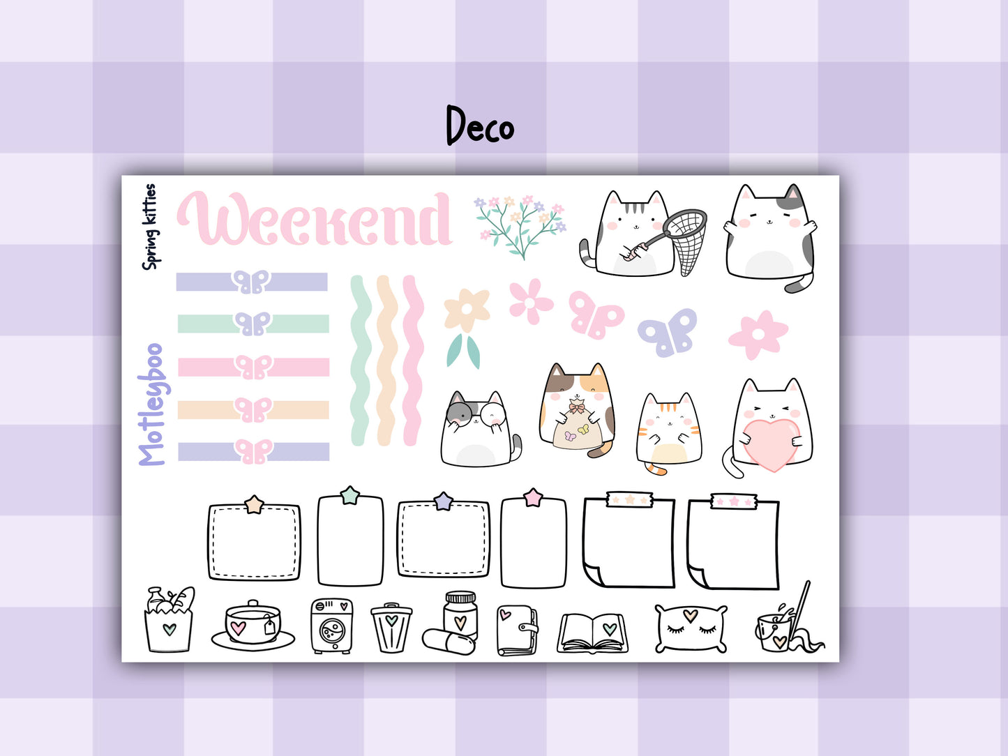 Weekly Planner Sticker Kit, Springtime Vertical Planning Stickers, Spring kitties