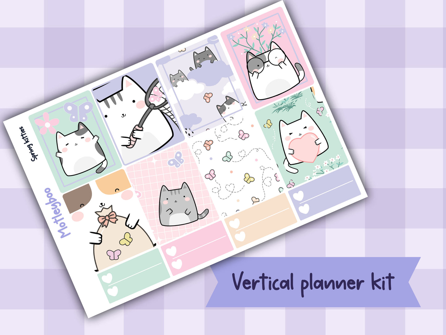Weekly Planner Sticker Kit, Springtime Vertical Planning Stickers, Spring kitties