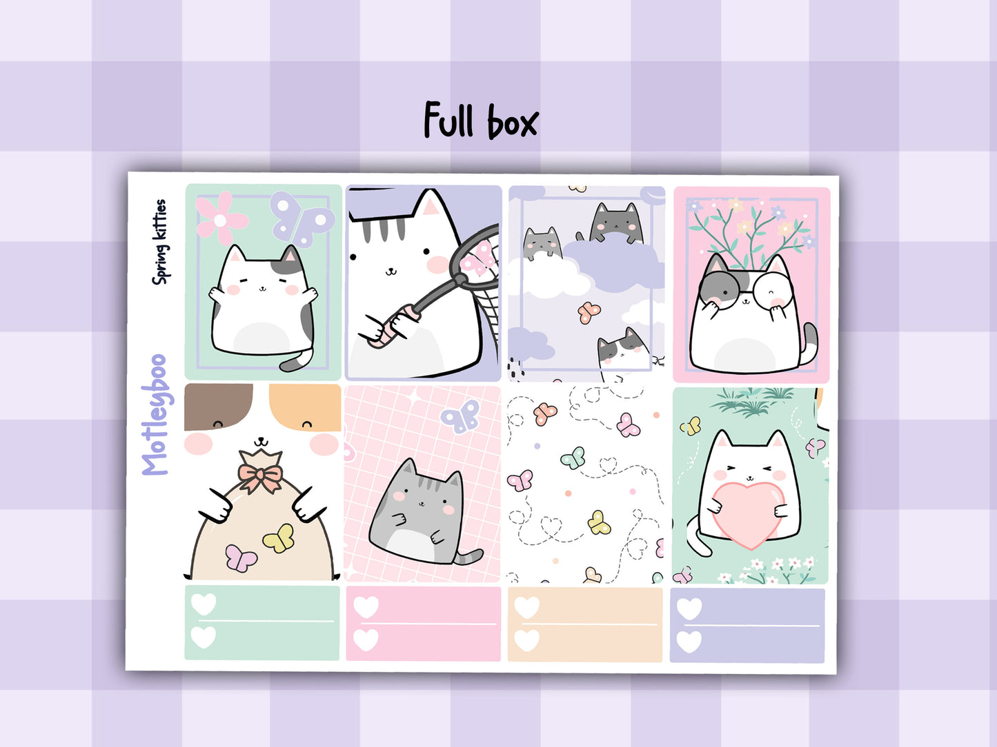 Weekly Planner Sticker Kit, Springtime Vertical Planning Stickers, Spring kitties