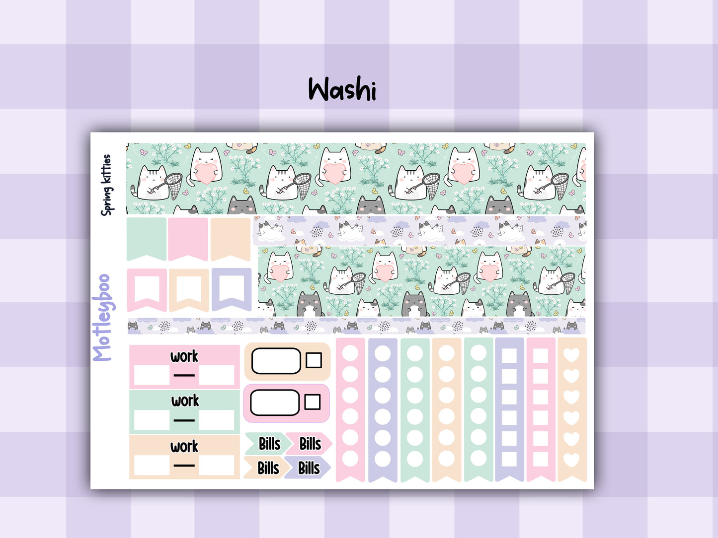 Weekly Planner Sticker Kit, Springtime Vertical Planning Stickers, Spring kitties