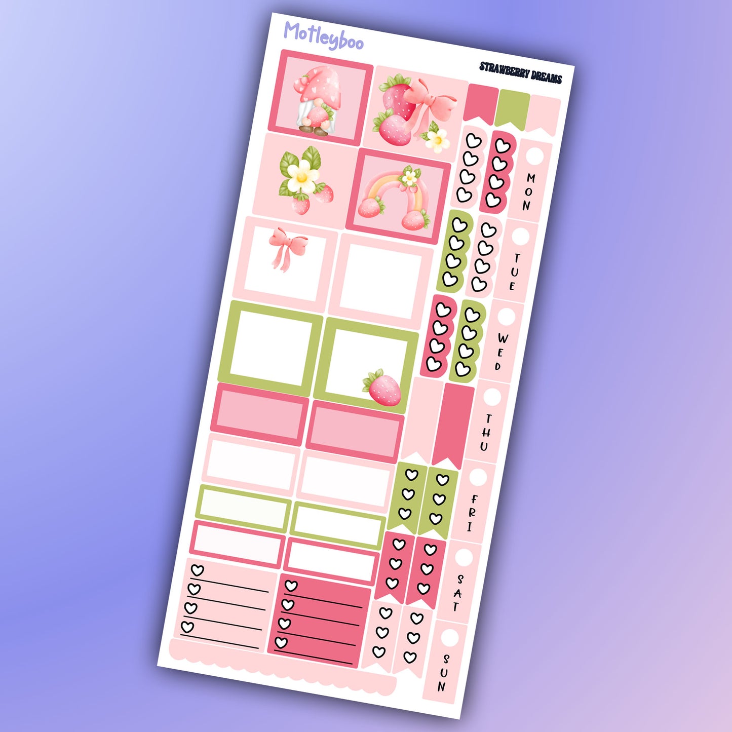 Hobonichi weeks kit, weekly sticker kit, strawberry stickers, gnome stickers, functional sticker, strawberry dreams