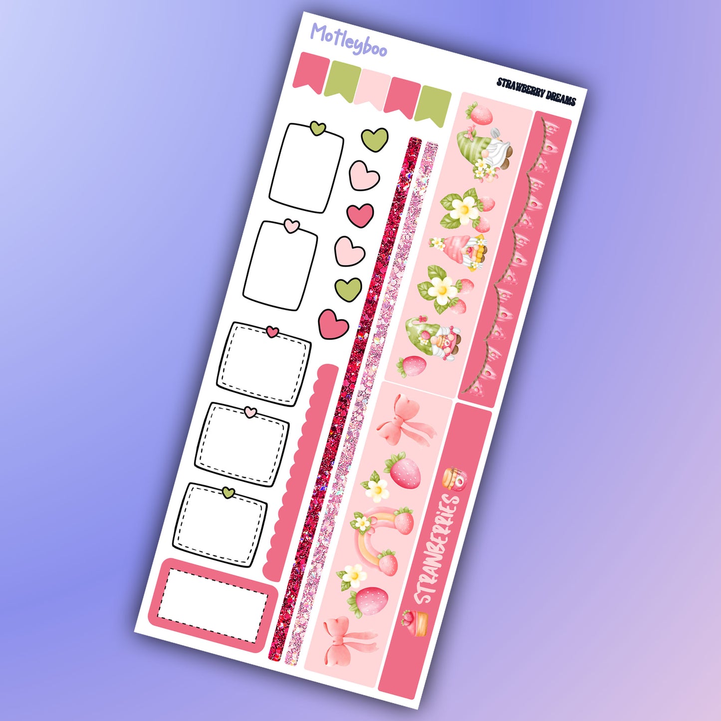Hobonichi weeks kit, weekly sticker kit, strawberry stickers, gnome stickers, functional sticker, strawberry dreams