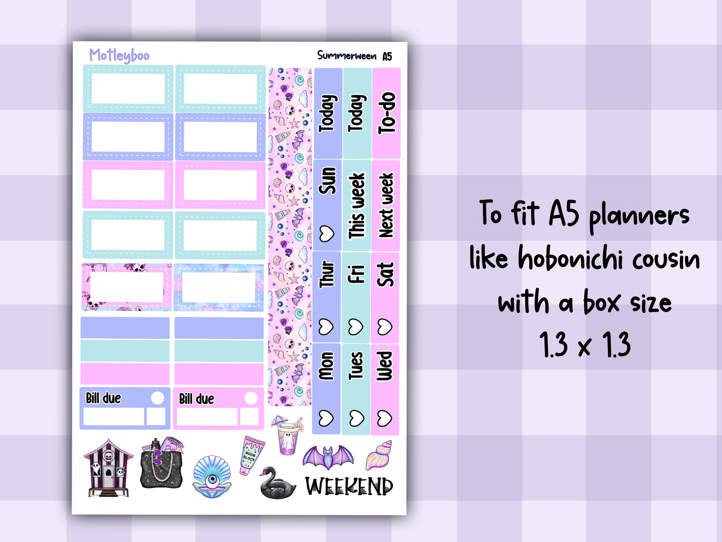 A5 Hobonichi cousin planner sticker kit, Summer planner stickers, hobonichi cousin, Summerween