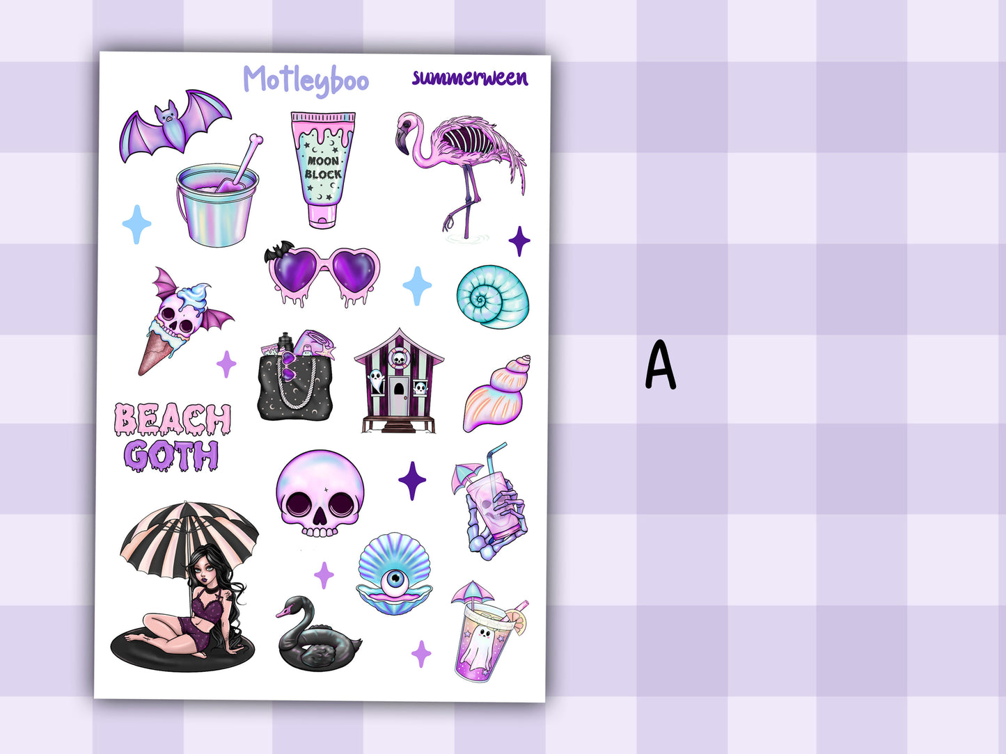 planner stickers, vertical planner, deco stickers, weekly planner, summerween, goth planner, beach goth,
