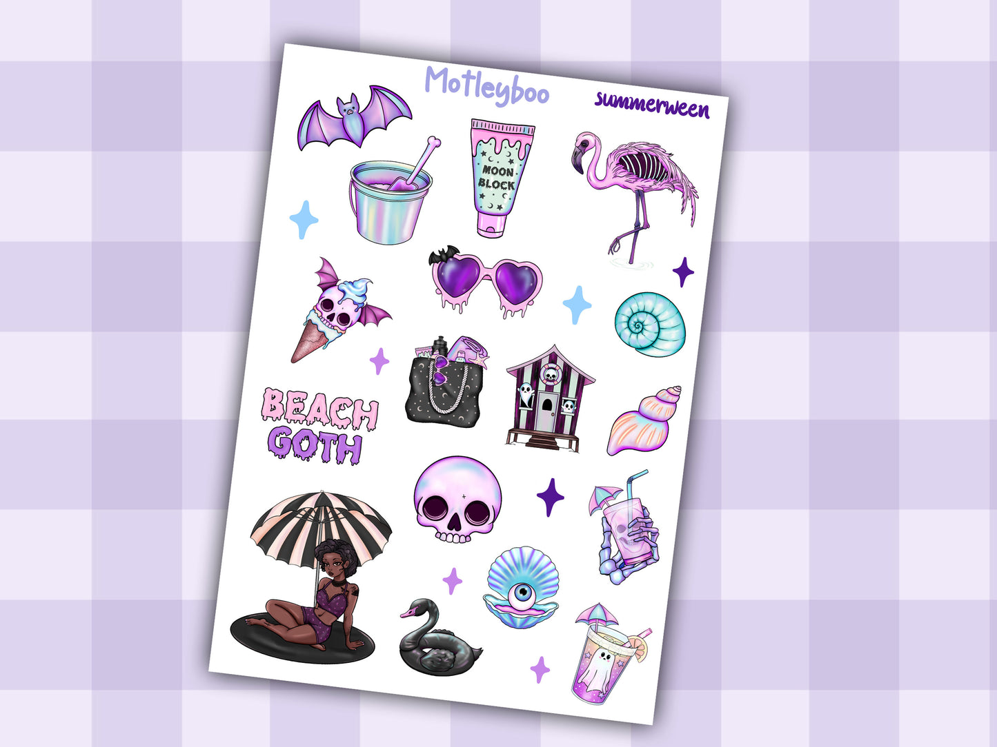 planner stickers, vertical planner, deco stickers, weekly planner, summerween, goth planner, beach goth,