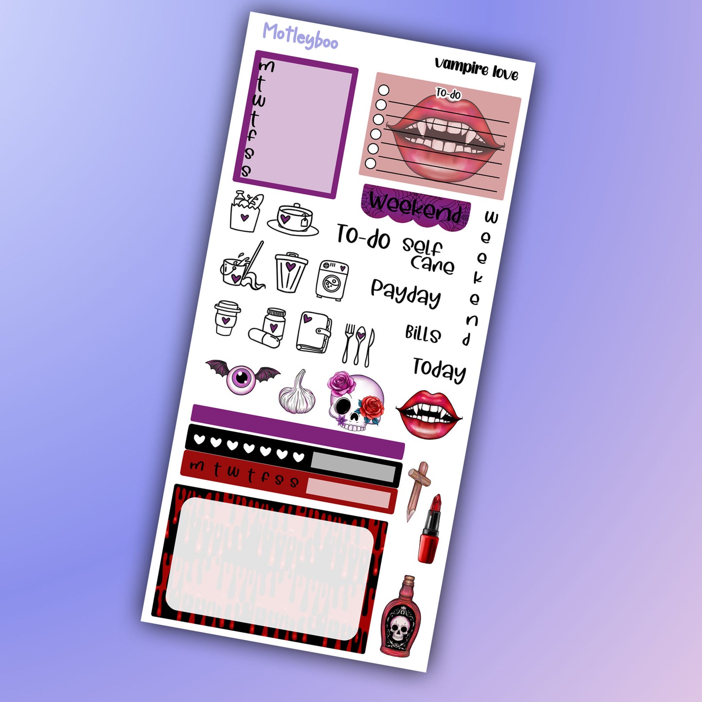 Hobonichi weeks, sticker kit, hobonichi planner, vampire stickers, planner stickers, gothic planning