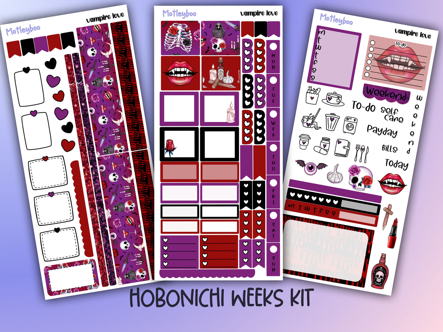 Hobonichi weeks, sticker kit, hobonichi planner, vampire stickers, planner stickers, gothic planning