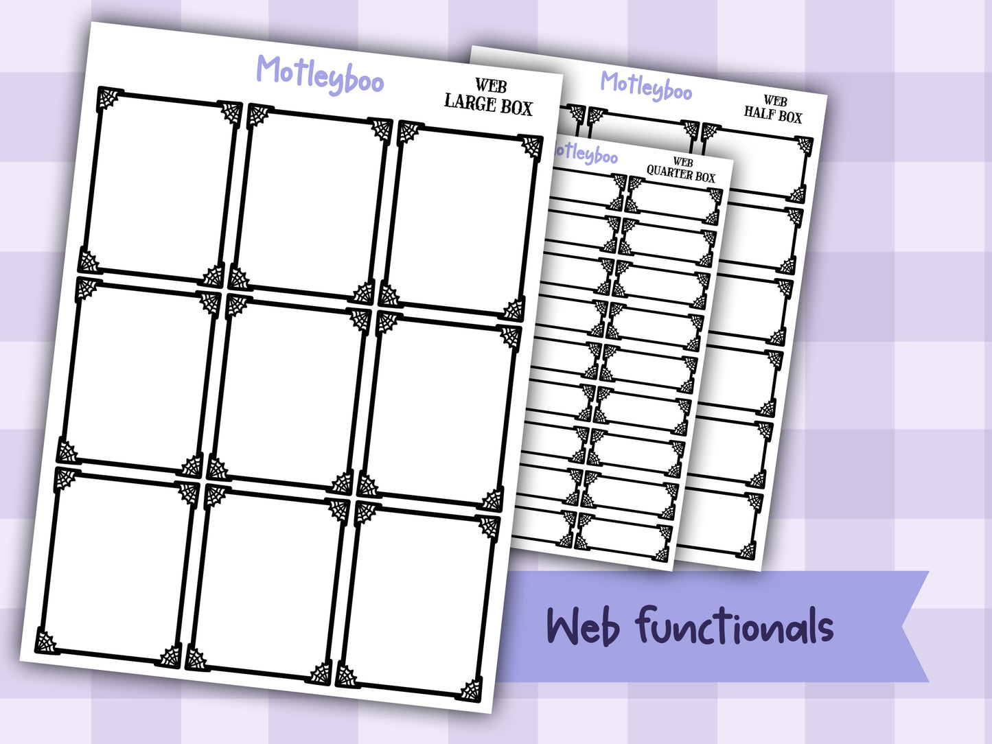 Gothic Planner Stickers, Spiderweb Planner Boxes