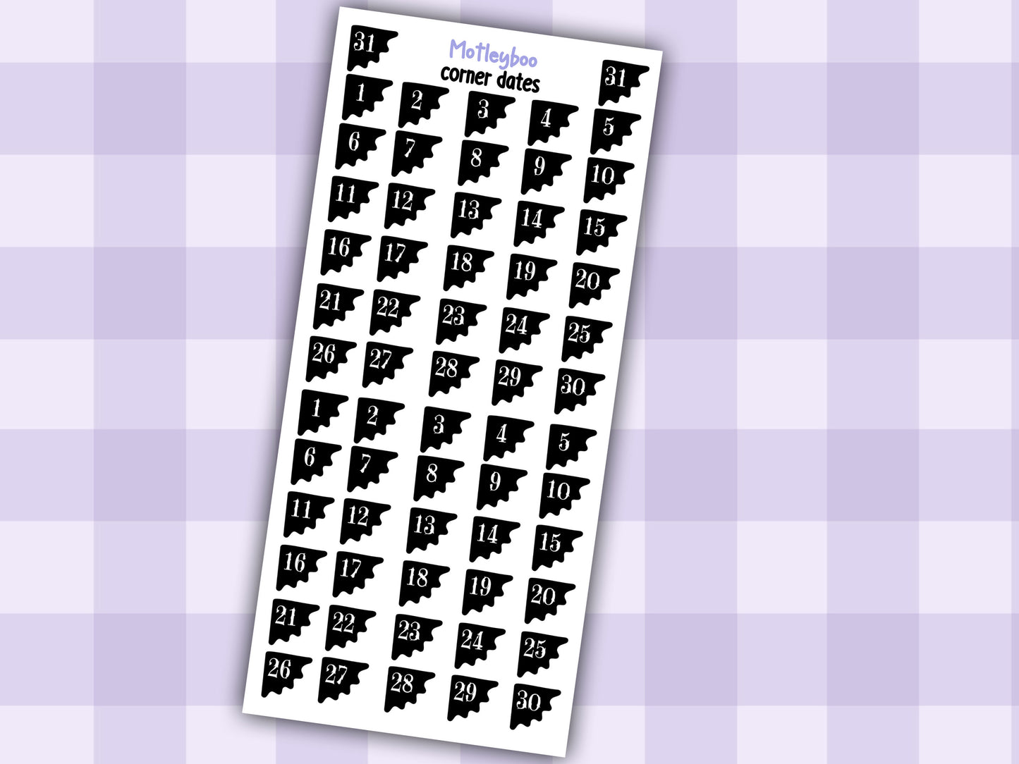 Gothic Planner Stickers, Monthly headers, Black and White, spiderweb collection corner dates