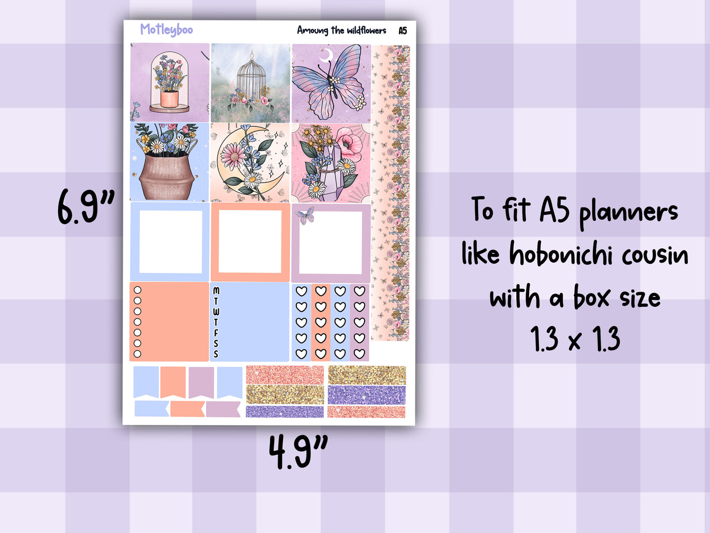 A5 Celestial Hobonichi cousin planner sticker kit, Among the wildflowers