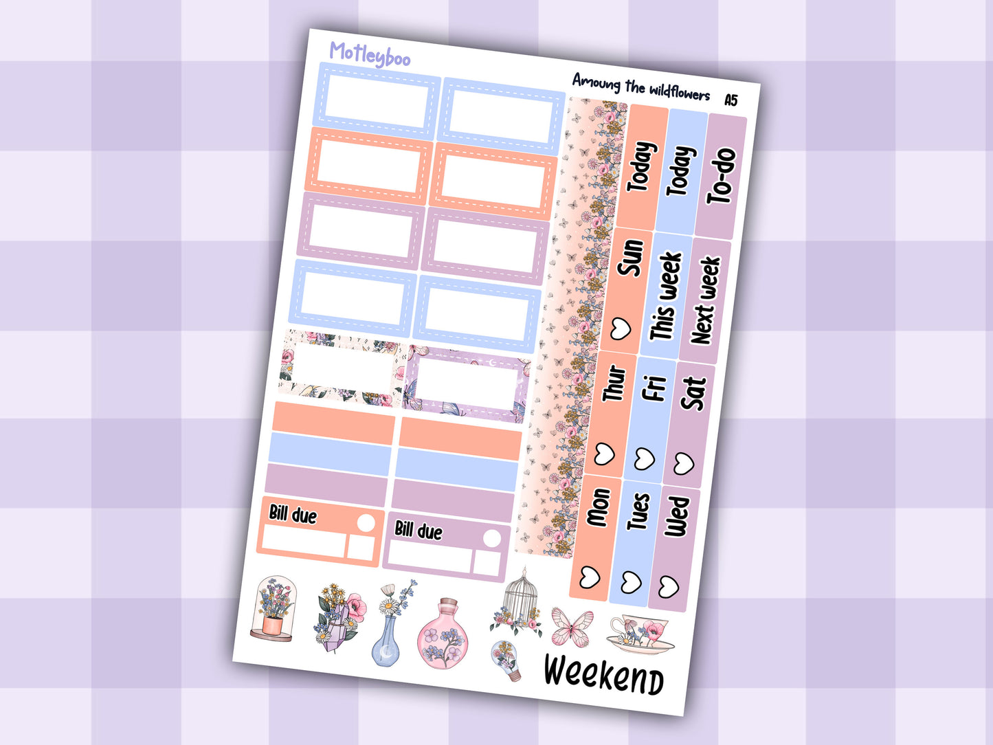 A5 Celestial Hobonichi cousin planner sticker kit, Among the wildflowers