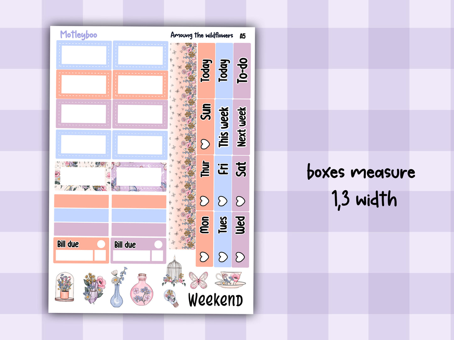 A5 Celestial Hobonichi cousin planner sticker kit, Among the wildflowers