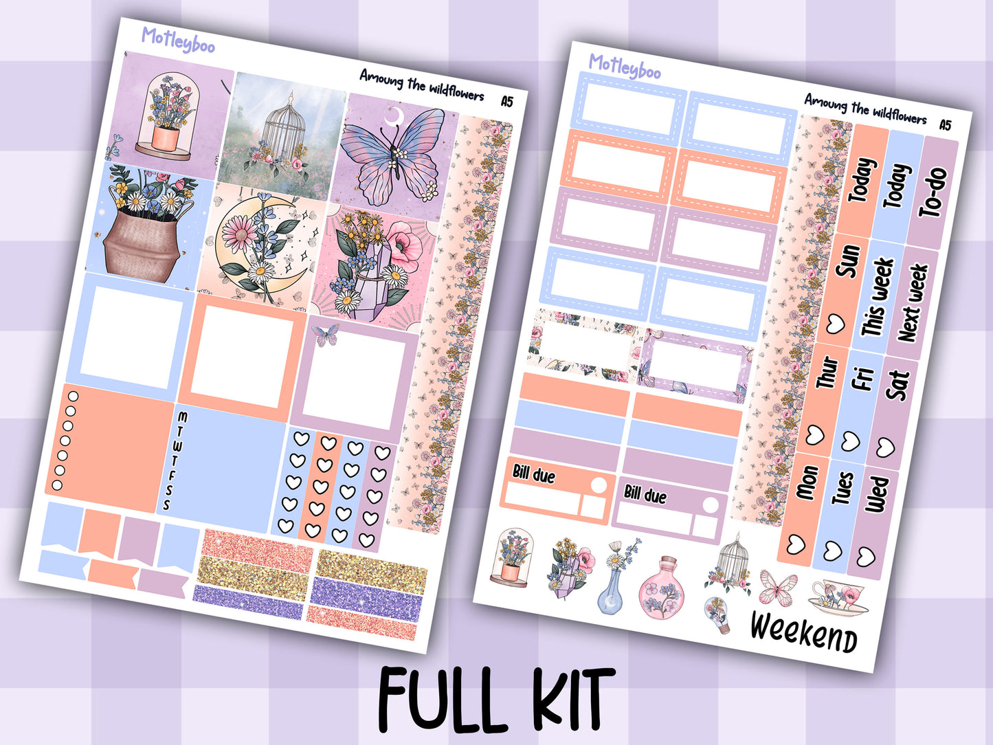 A5 Celestial Hobonichi cousin planner sticker kit, Among the wildflowers