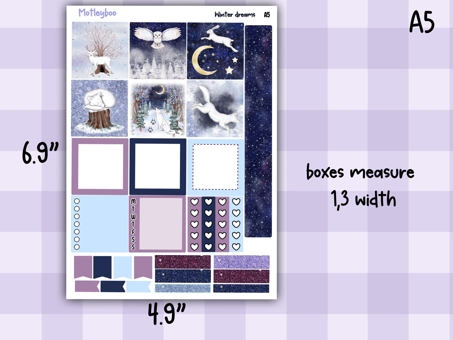 Hobonichi cousin weekly planner sticker kit, winter stickers, winter dreams