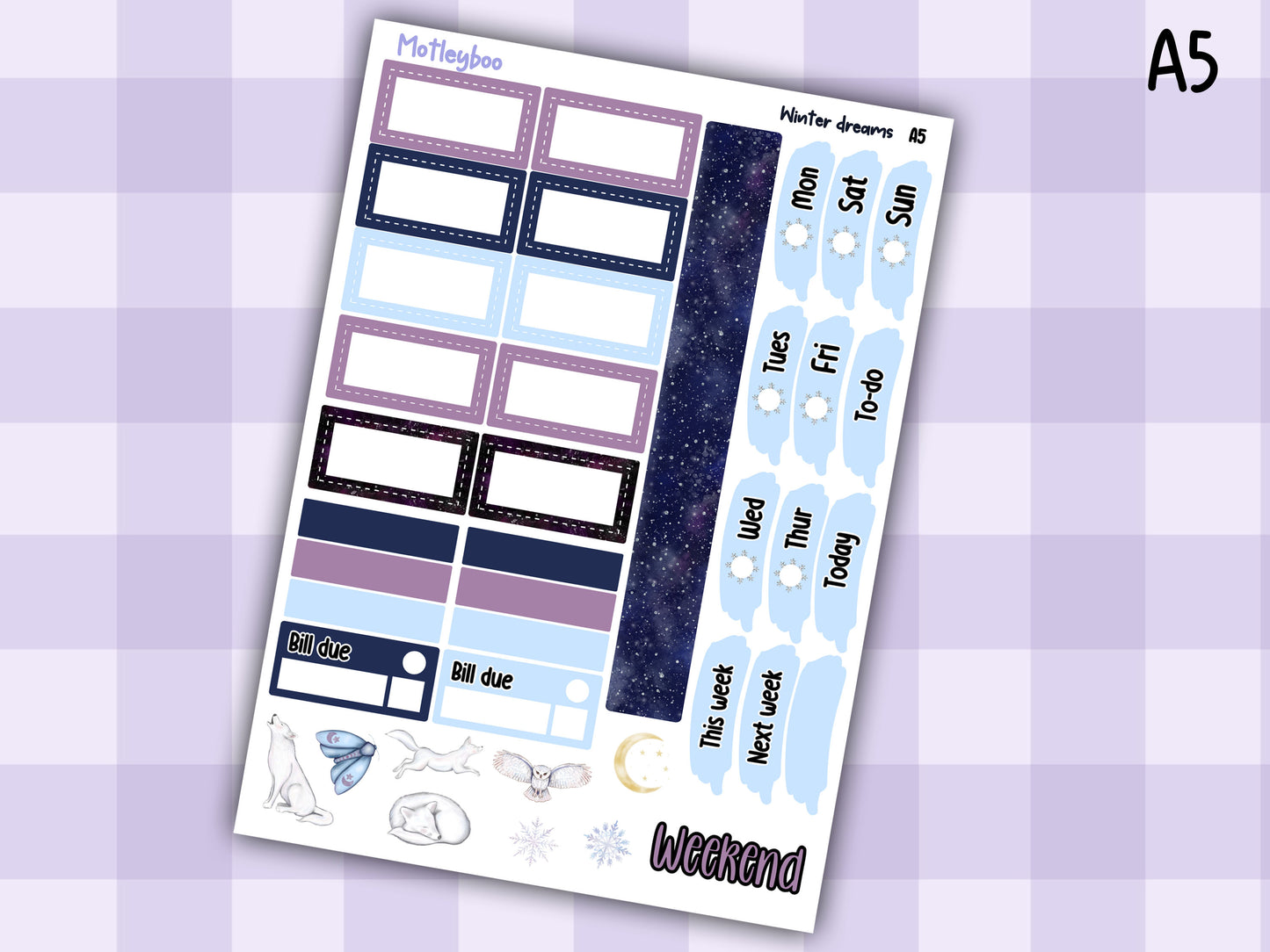 Hobonichi cousin weekly planner sticker kit, winter stickers, winter dreams