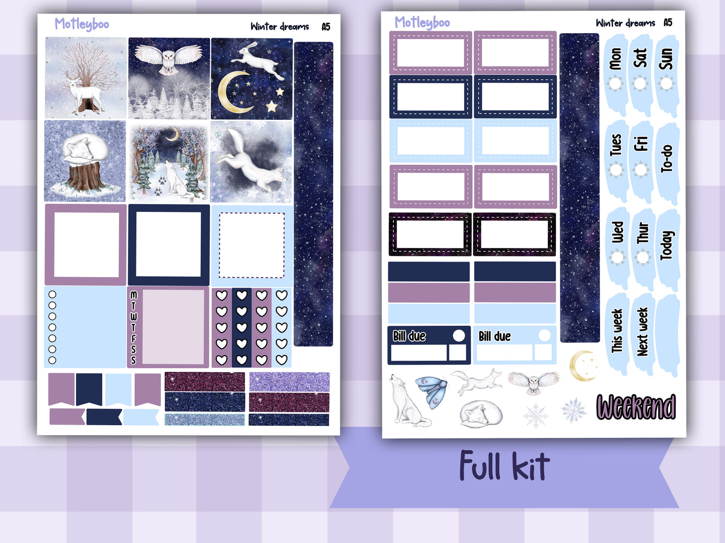 Hobonichi cousin weekly planner sticker kit, winter stickers, winter dreams