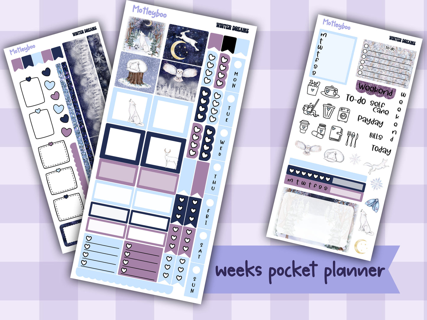 Hobonichi weeks weekly planner sticker kit, winter planner stickers, winter dreams