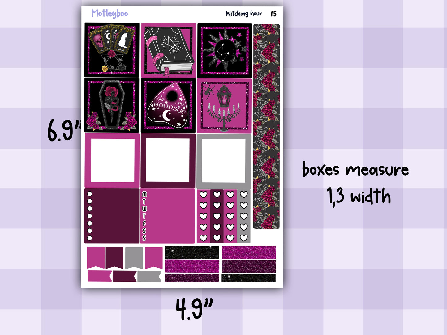 A5 Hobonichi cousin planner sticker kit, spooky planner stickers, hobonichi cousin Witching hour