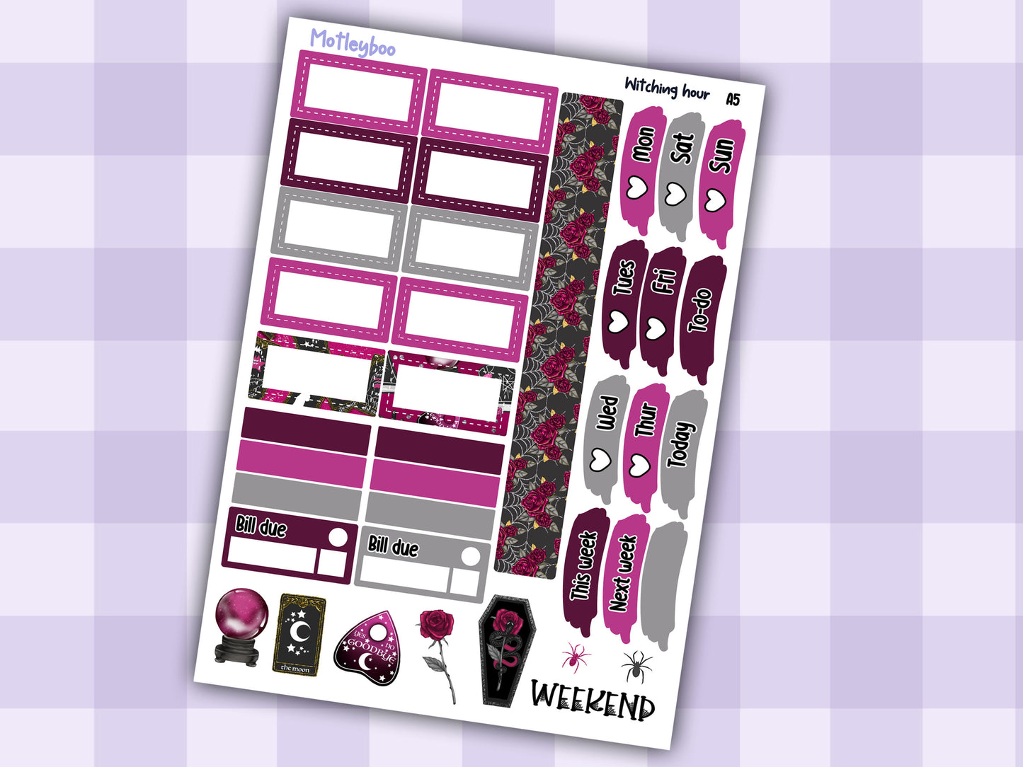 A5 Hobonichi cousin planner sticker kit, spooky planner stickers, hobonichi cousin Witching hour