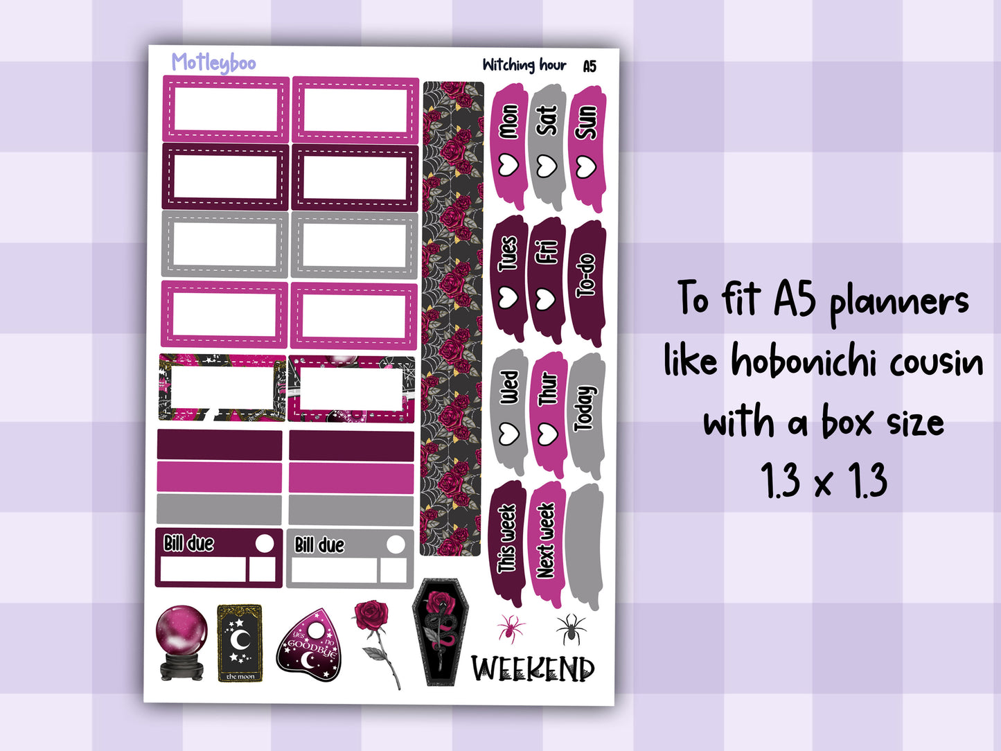 A5 Hobonichi cousin planner sticker kit, spooky planner stickers, hobonichi cousin Witching hour