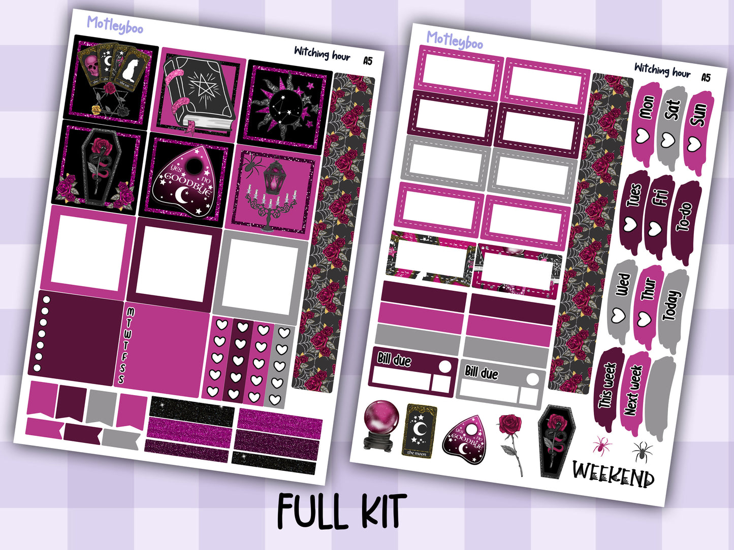 A5 Hobonichi cousin planner sticker kit, spooky planner stickers, hobonichi cousin Witching hour