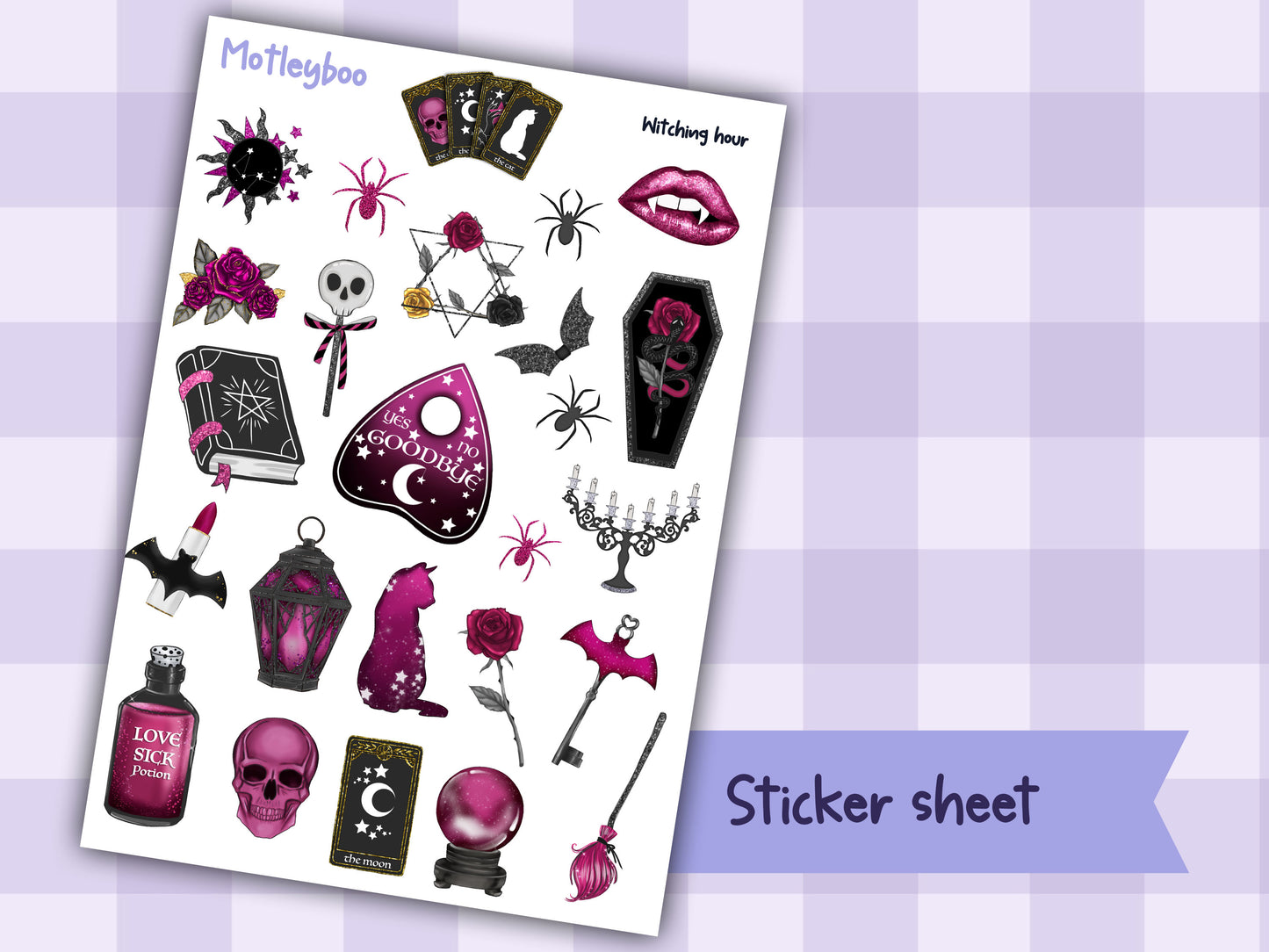 Planner sticker sheet, stickers, Witching hour
