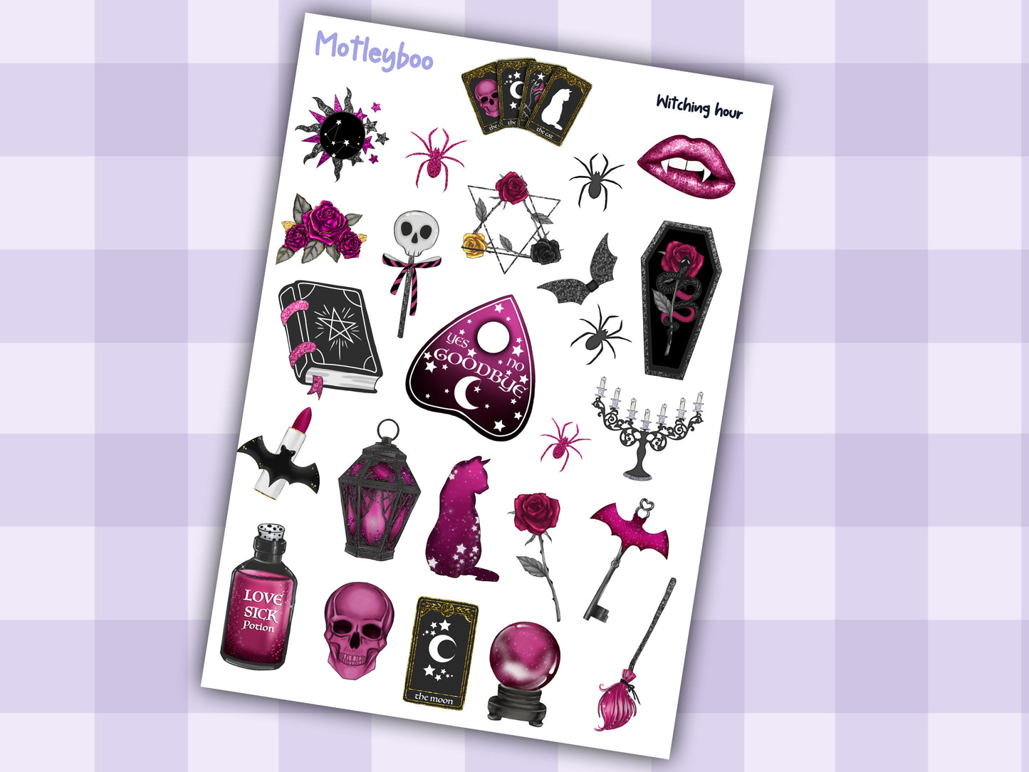Planner sticker sheet, stickers, Witching hour