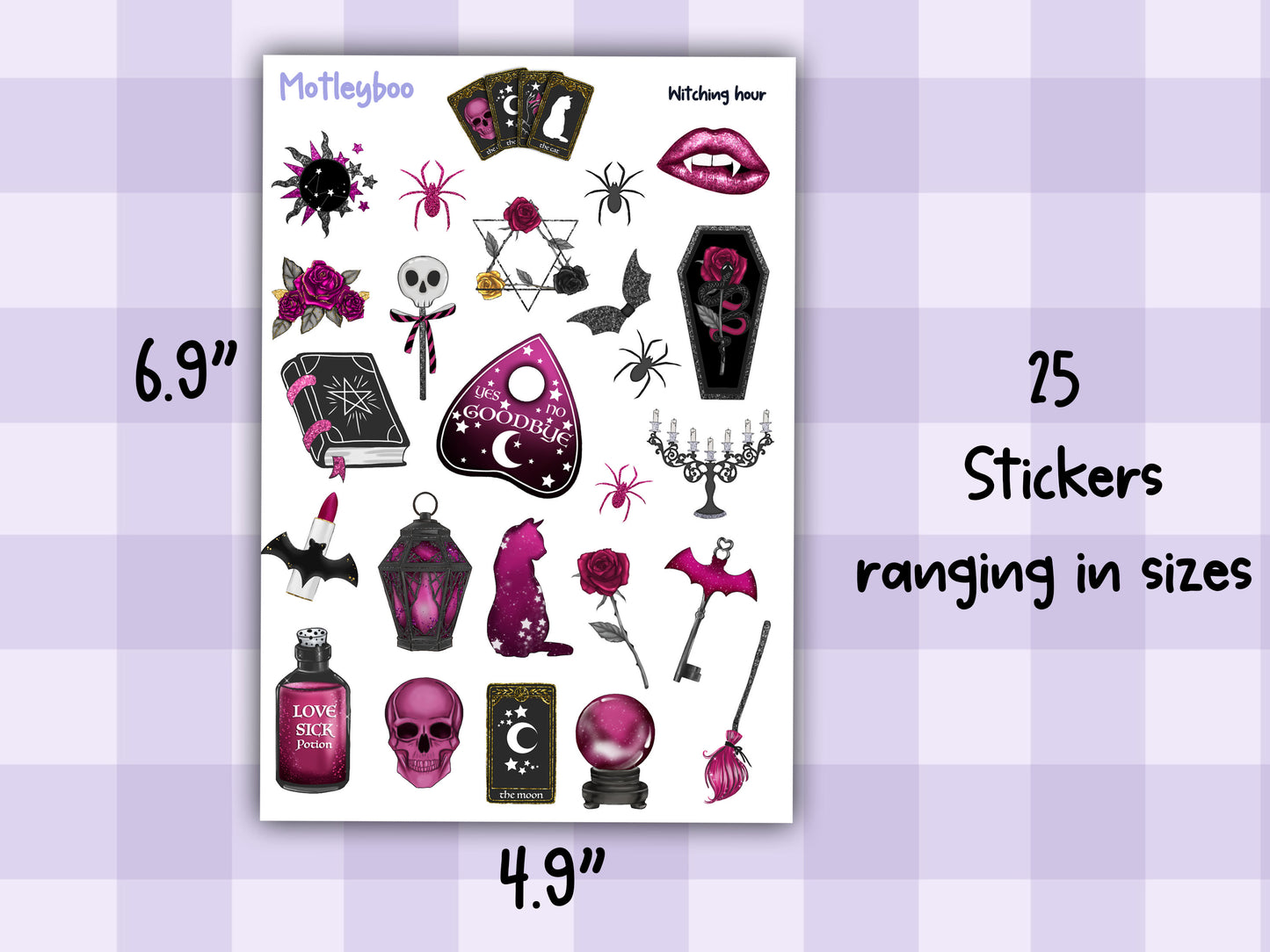 Planner sticker sheet, stickers, Witching hour
