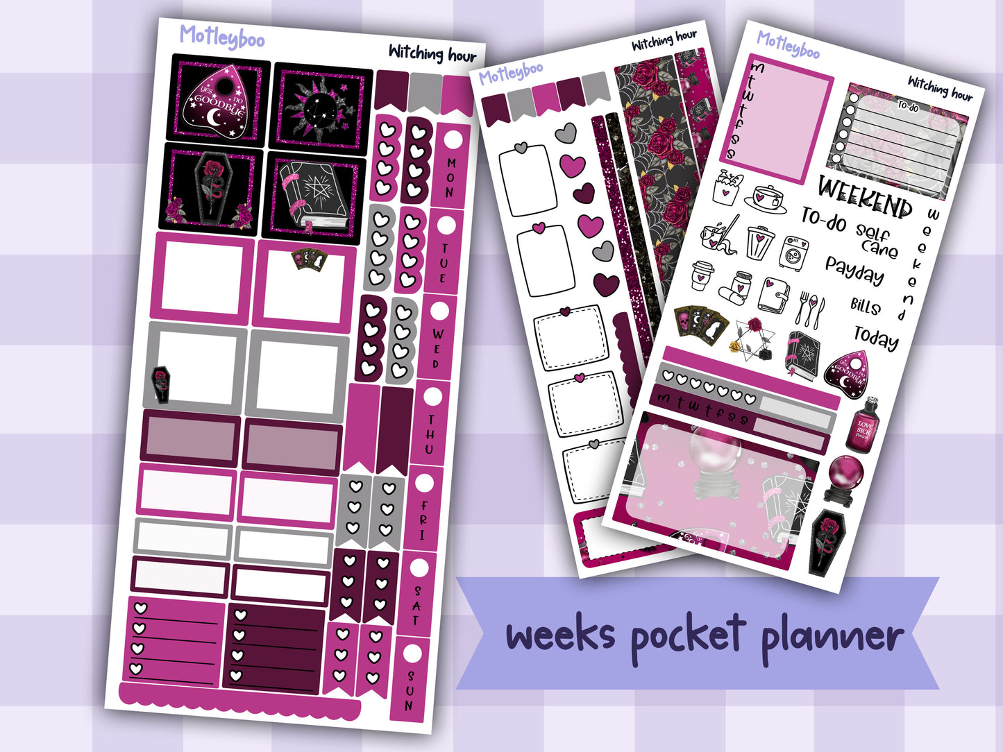 Hobonichi weeks weekly planner sticker kit, spooky planner stickers, Witching hour