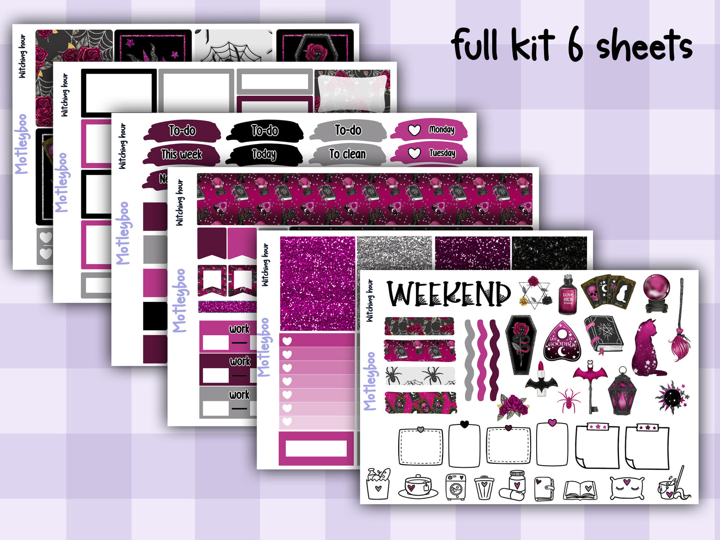Weekly Planner Sticker Kit, witchy spooky halloween Vertical Planning Stickers, Witching hour