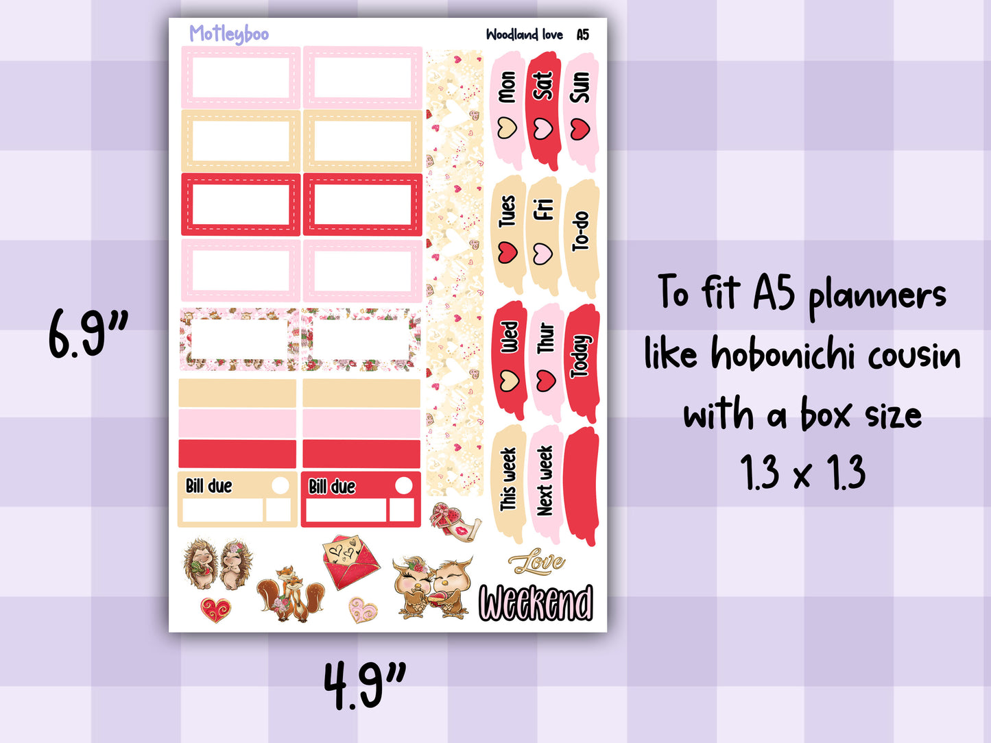 Valentines day hobonichi cousin sticker kit, weekly sticker kit, A5 planner, valentines day, planner stickers, functional stickers