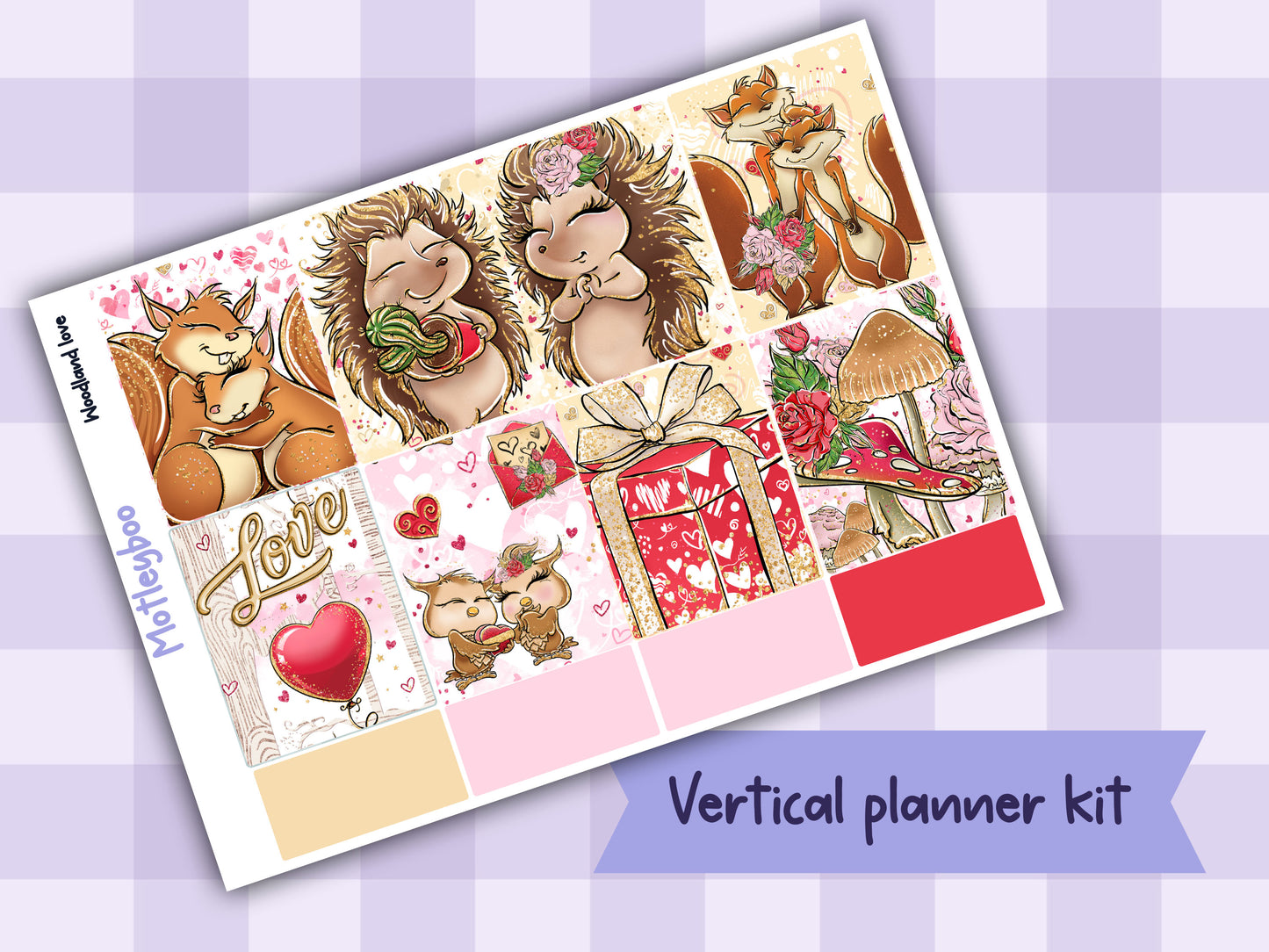 Valentines day weekly planner sticker kit, love planner stickers, cute animals sticker kit, vertical planner, cute stickers, valentines gift, woodland love