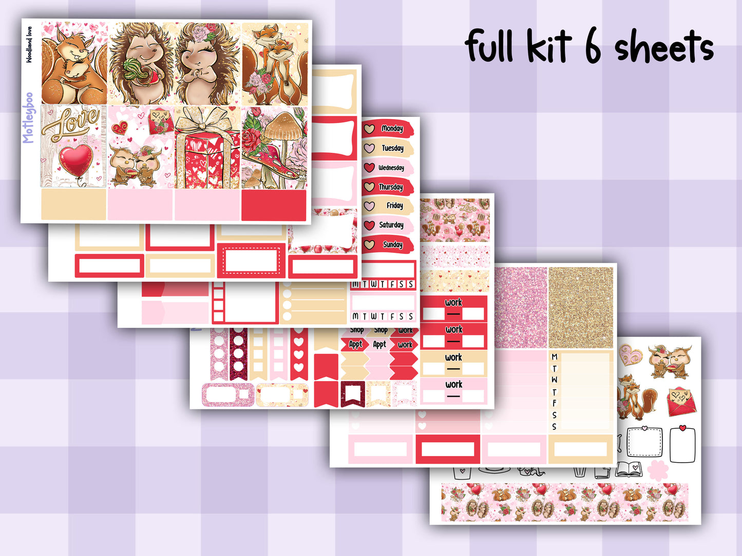 Valentines day weekly planner sticker kit, love planner stickers, cute animals sticker kit, vertical planner, cute stickers, valentines gift, woodland love