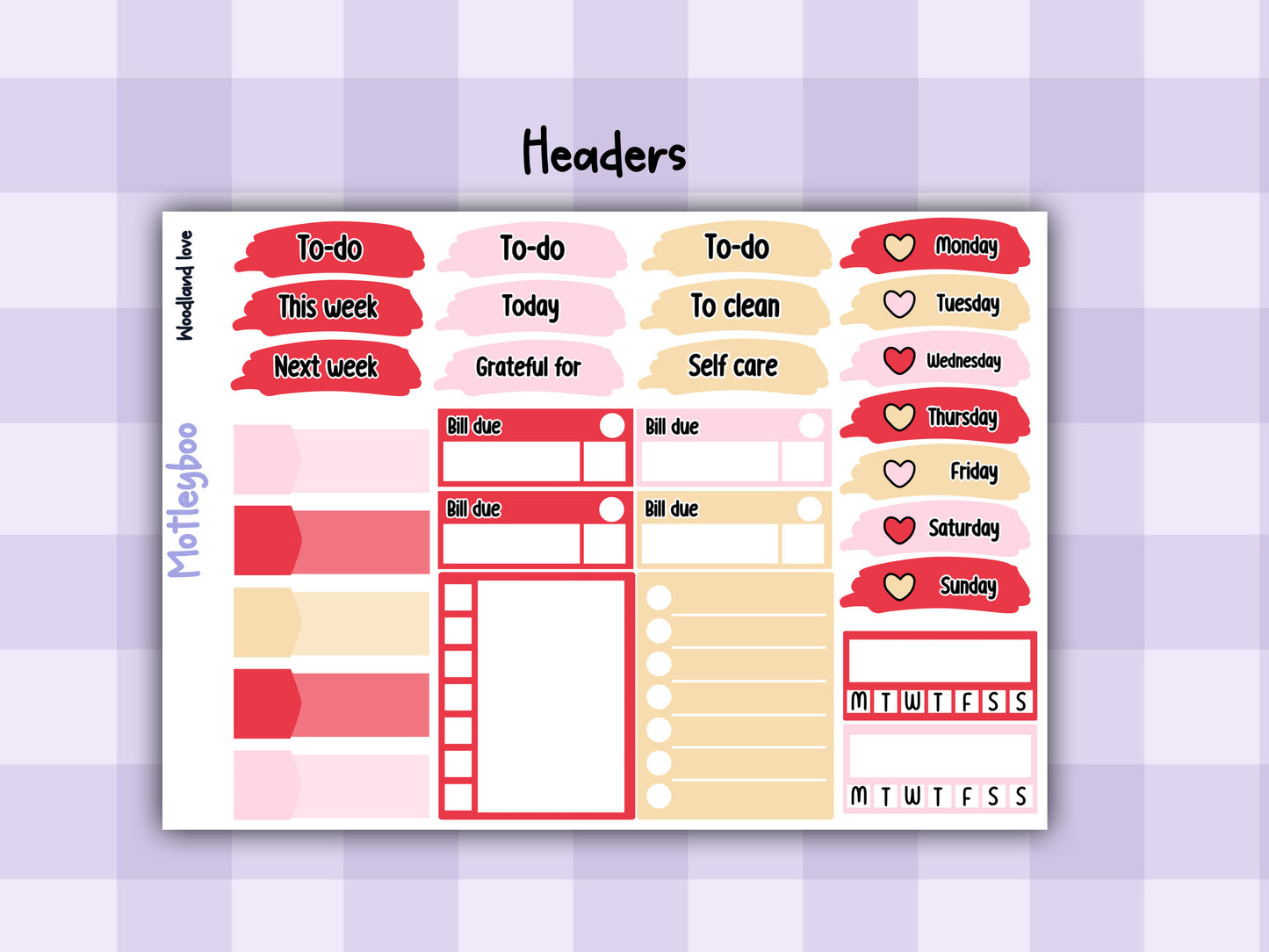 Valentines day weekly planner sticker kit, love planner stickers, cute animals sticker kit, vertical planner, cute stickers, valentines gift, woodland love