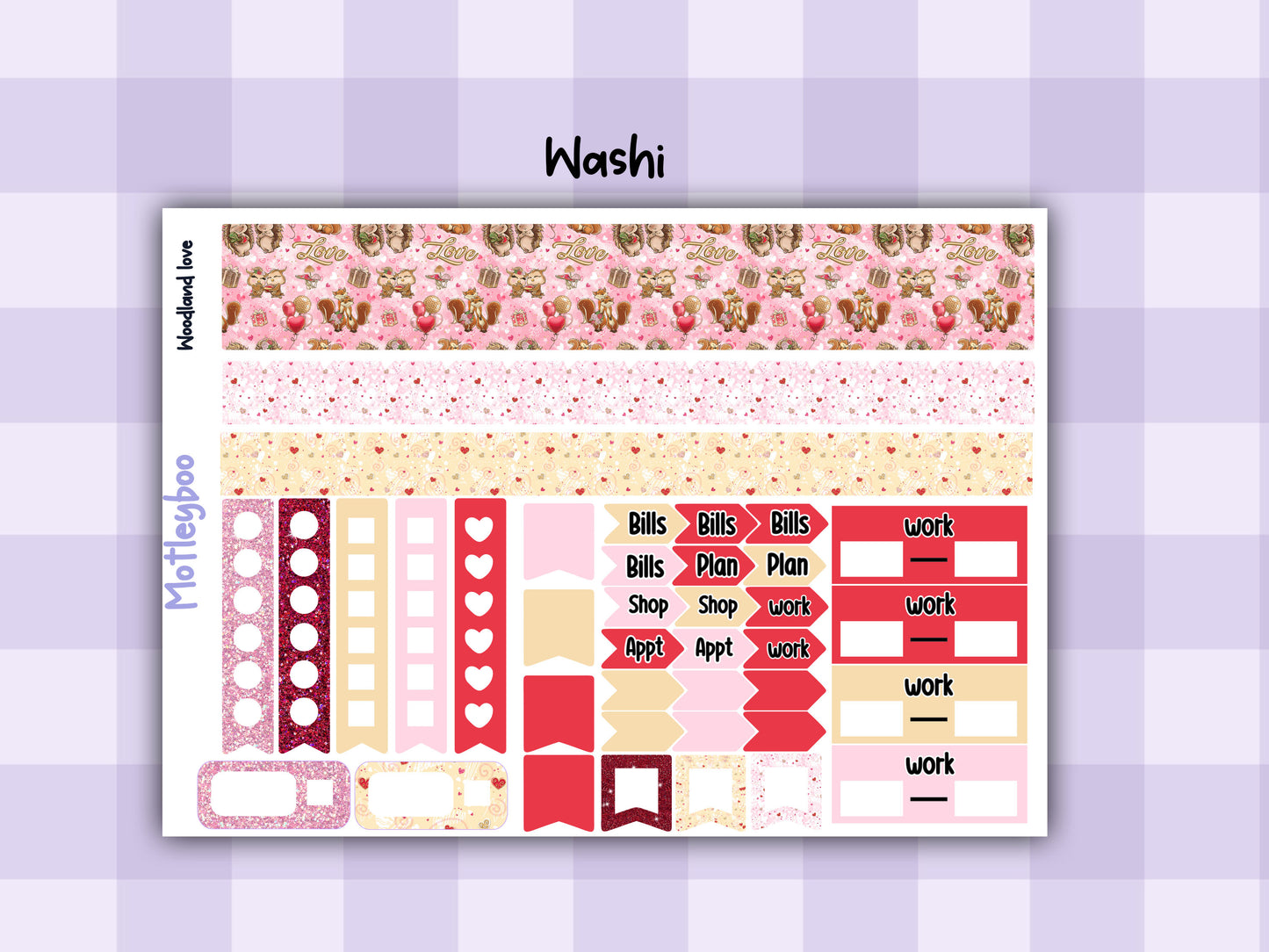 Valentines day weekly planner sticker kit, love planner stickers, cute animals sticker kit, vertical planner, cute stickers, valentines gift, woodland love