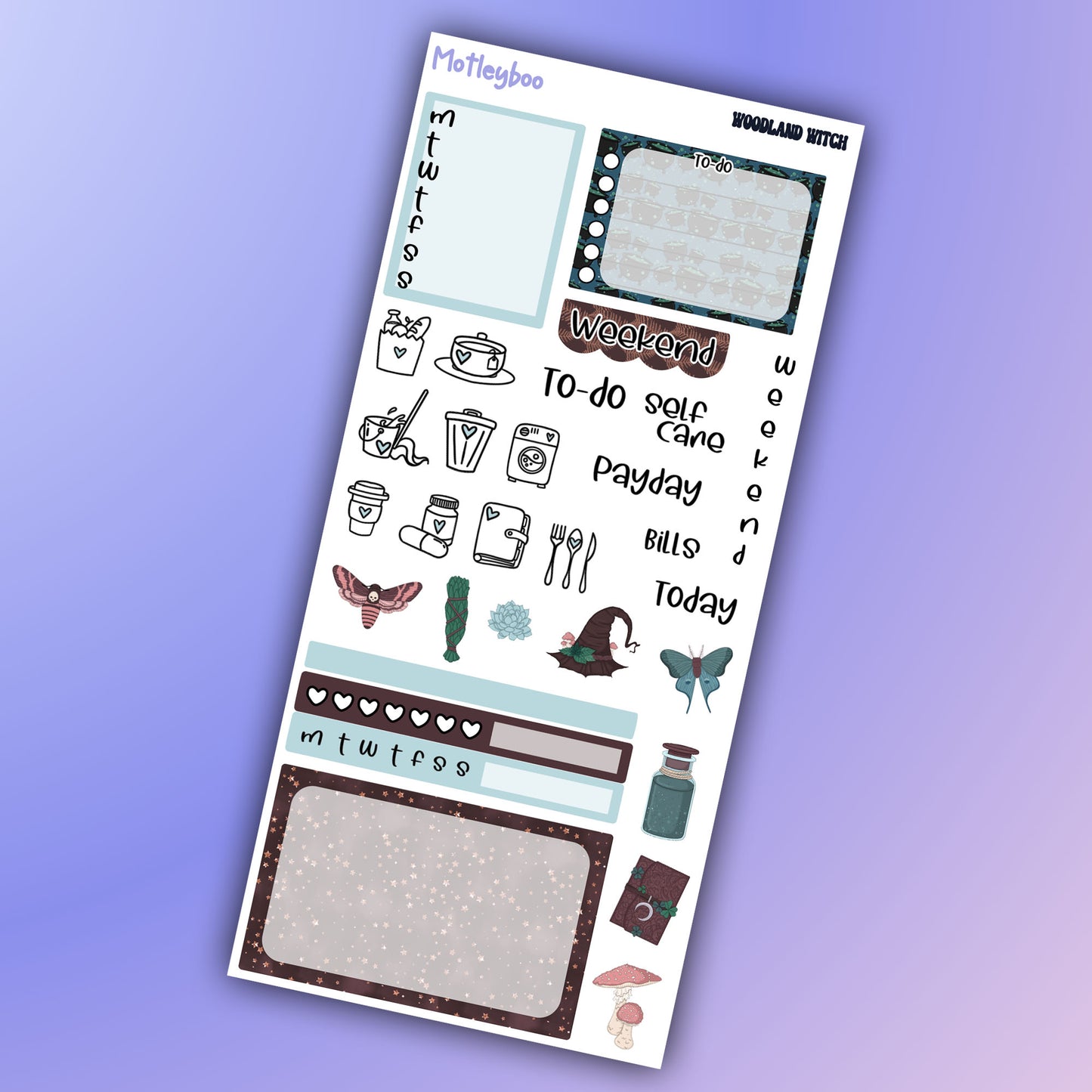 Hobonichi weeks, weekly sticker kit, hobonichi planner, witch planner, woodland witch