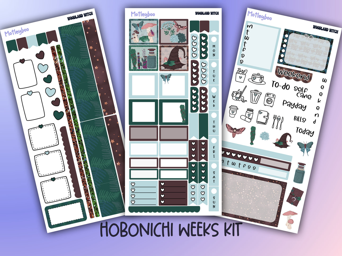 Hobonichi weeks, weekly sticker kit, hobonichi planner, witch planner, woodland witch
