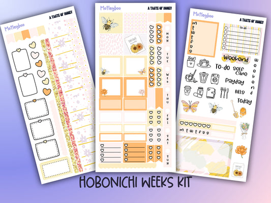 Hobonichi weeks, planner sticker kit, summertime stickers, bees and honey